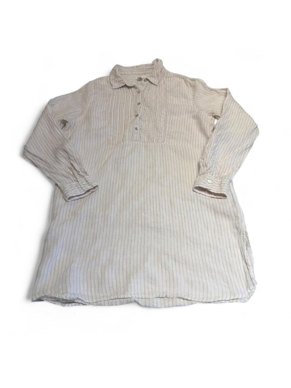 Artisan NY 100% Linen Tunic Blouse Top Women's Large Summer Lagenlook Striped